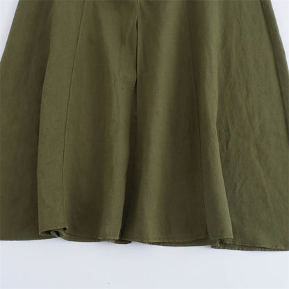 Linen blend midi skirt with pocket embellishment cape skirt