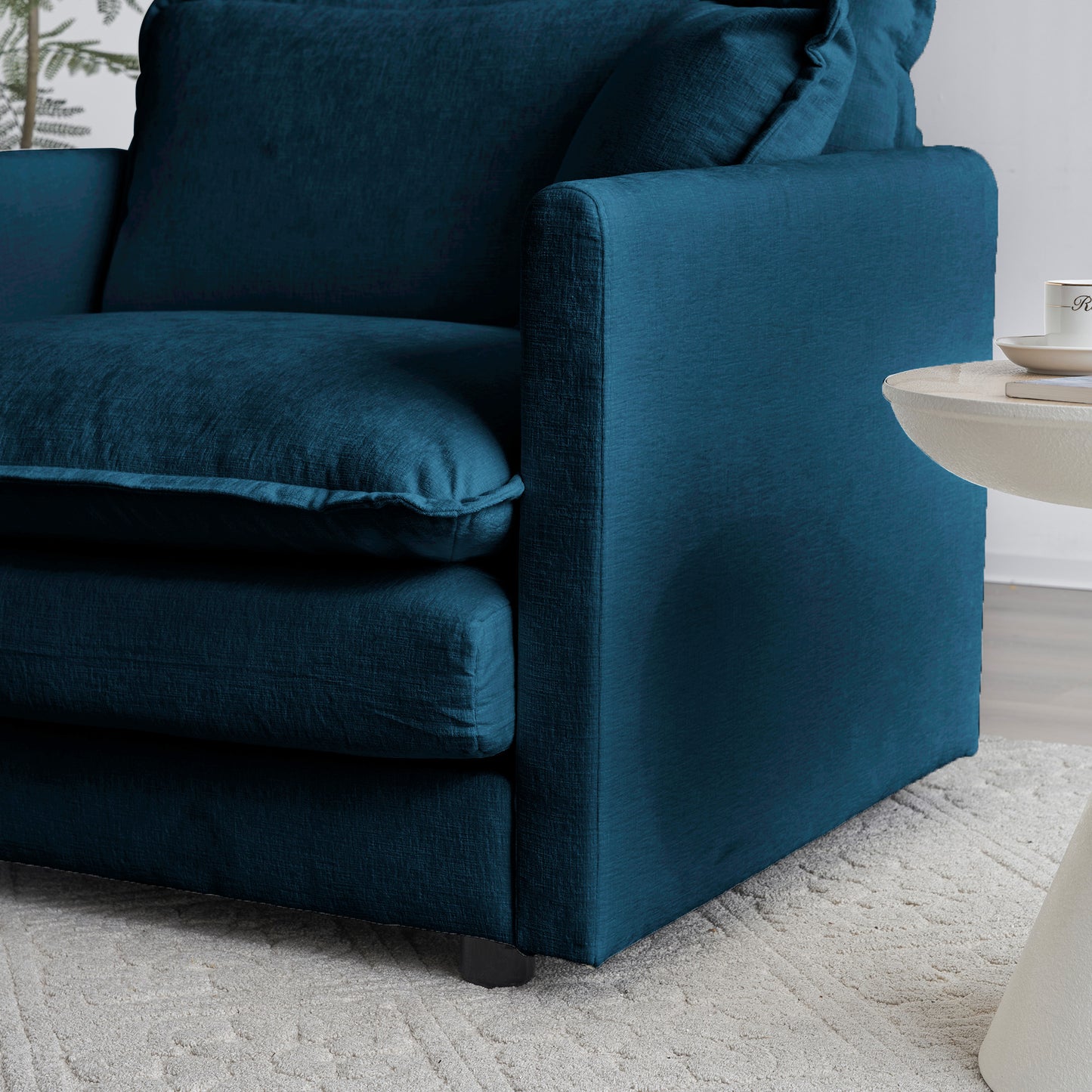 Armless Deep Seat 1 Seater Chenille Fabric Sofa , Free Combination to Make Multiple Seats of Sofas, Blue Chenille