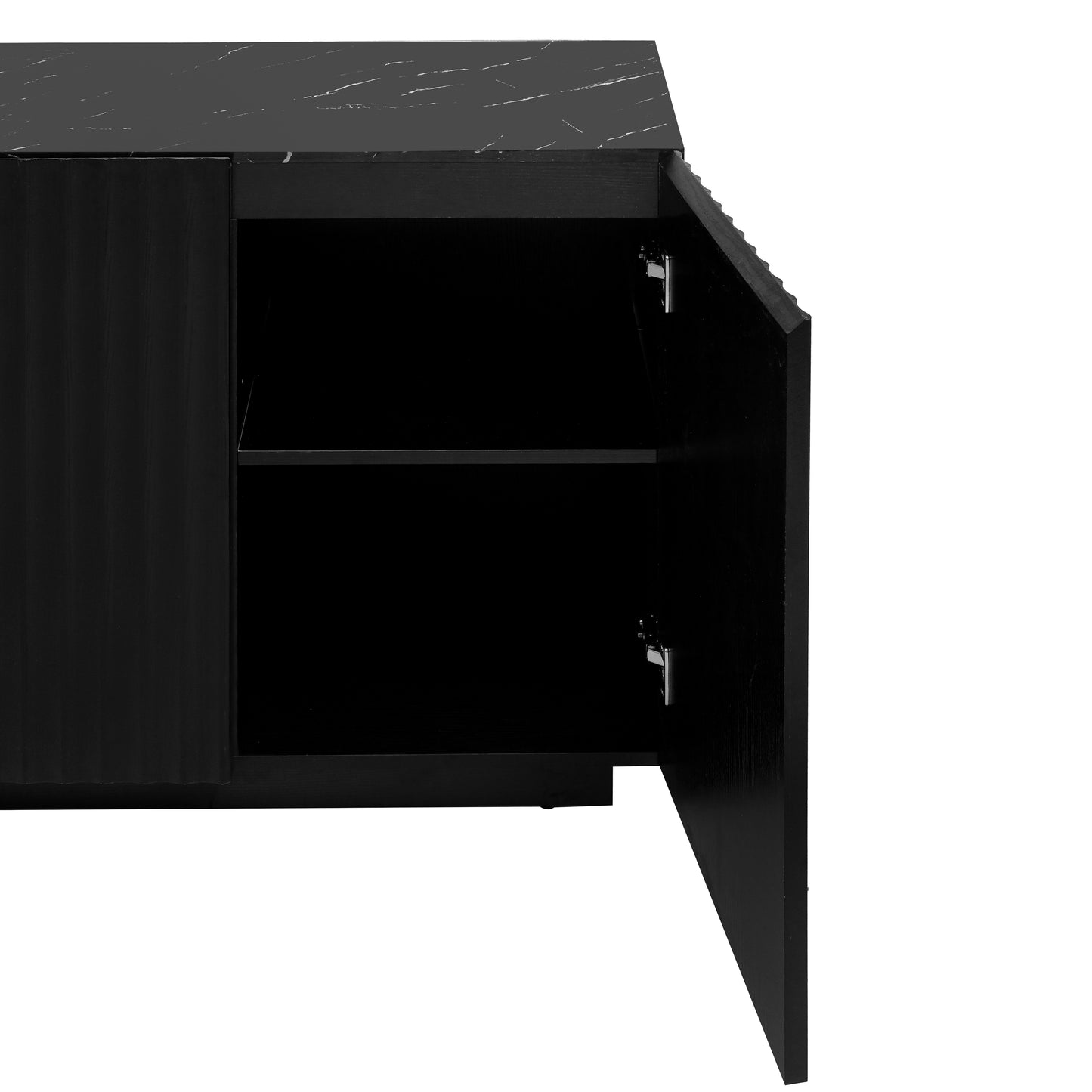 LED Carved Line 3 Door Storage Cabinet,Sideboard Buffet Cabinet With Adjustable Shelf,Large Storage Accent Cabinet