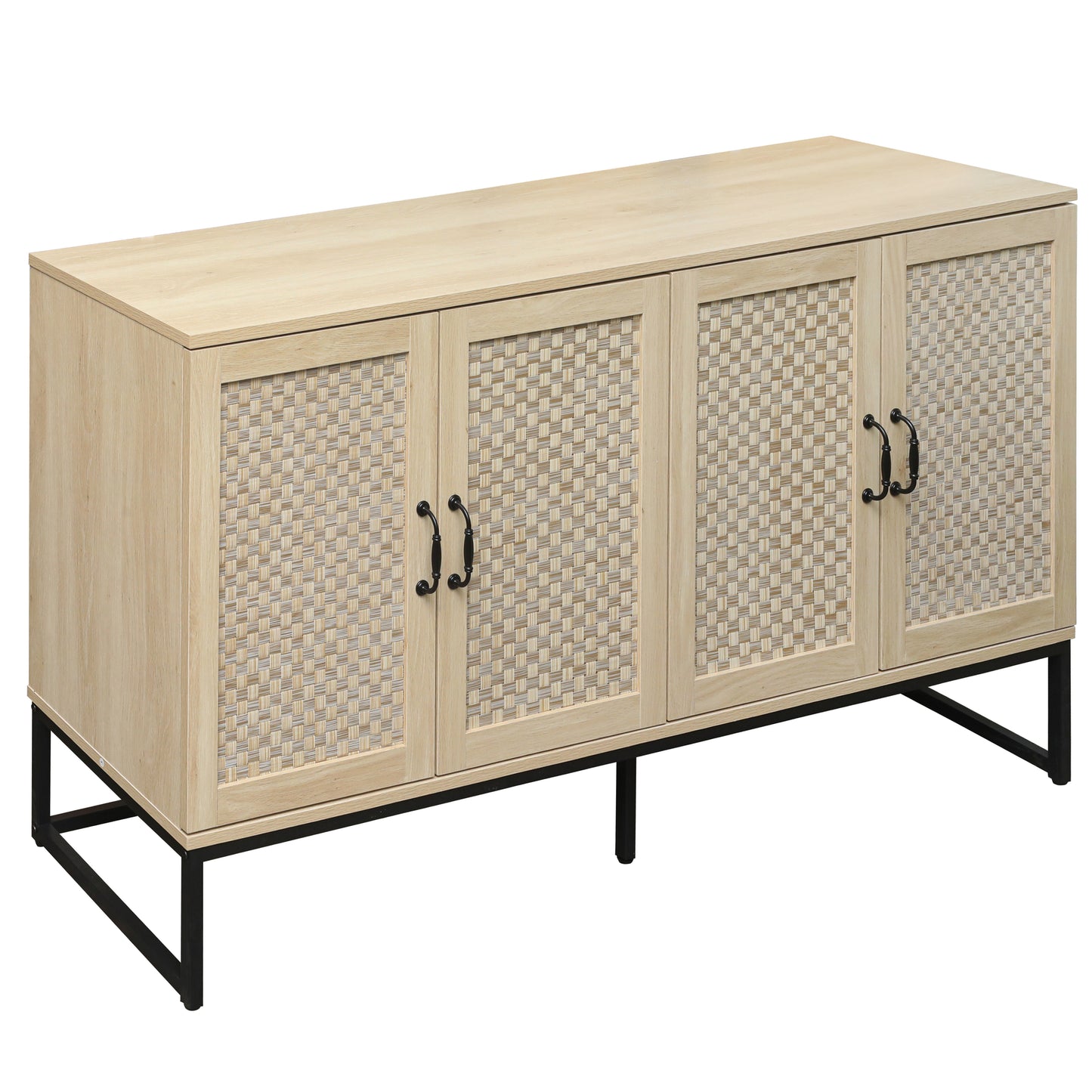 Rattan 4-Door Sideboard , Sideboard Buffet Storage Cabinet,Accent Storage Cabinet , Large Cabinet With 4 Rattan Decorated Doors