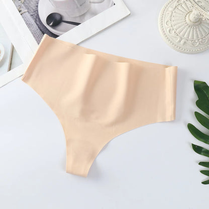 Traceless one piece quick drying medium high waist ice silk Thong for women