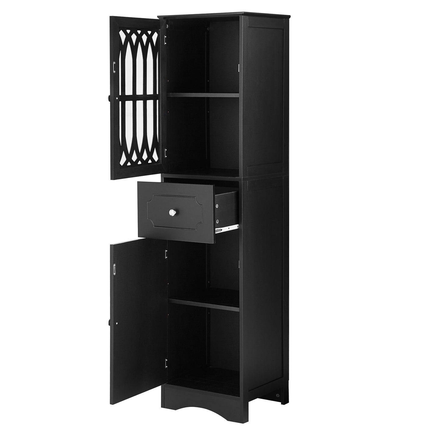 Tall Bathroom Cabinet, Freestanding Storage Cabinet with Drawer and Doors, MDF Board, Acrylic Door, Adjustable Shelf, Black