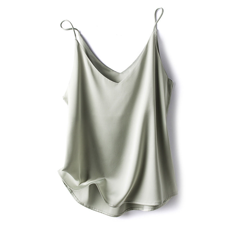 V-neck one-shoulder suspender women's satin solid color all-match small vest