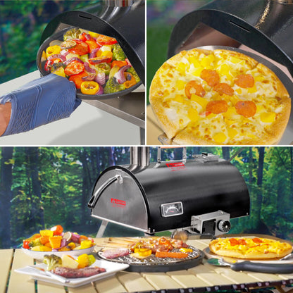 Black Pizza Oven Outdoor 12" Automatic Rotatable Pizza Ovens Portable Stainless Steel Wood Fired Pizza Oven Pizza Maker