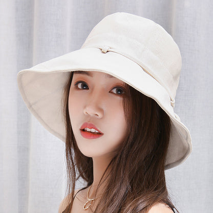 Hat Ladies Summer Cloth Hat Solid Color Cotton And Linen Fisherman Hat Basin Hat Folding Outdoor Sunscreen Big-Brimmed Sun Hat