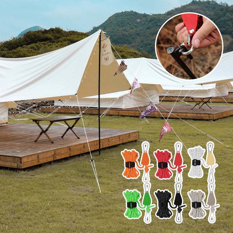 Camping Tent Tie Down Rope Tightener Fastening Pulley Ratchet Hangers Awning Rope Hook Canopy Buckle Rope Tightening Straps Tool