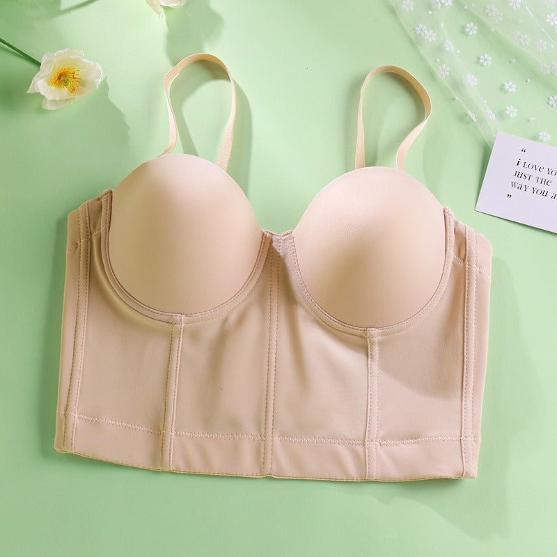 Strapless outer wear fishbone bra solid color with steel ring body shaping vest short