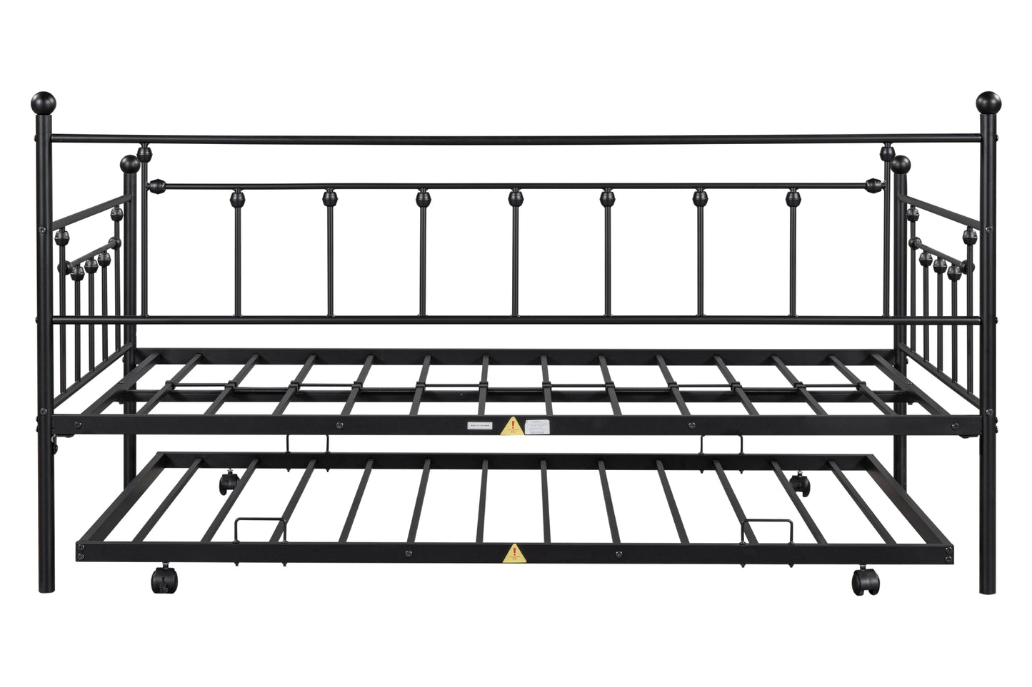 Metal double bed with ear shaft/sturdy/noise reduction/flexible ear shaft/retro style/no need for spring box (Black)