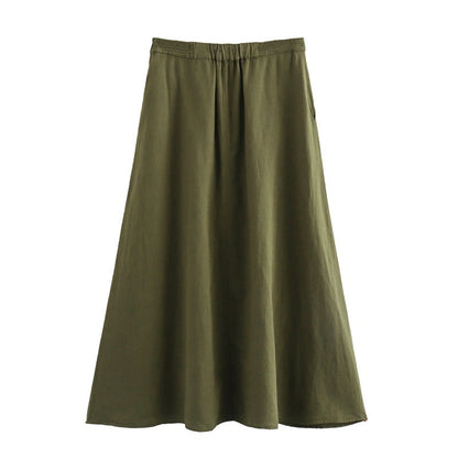 Linen blend midi skirt with pocket embellishment cape skirt