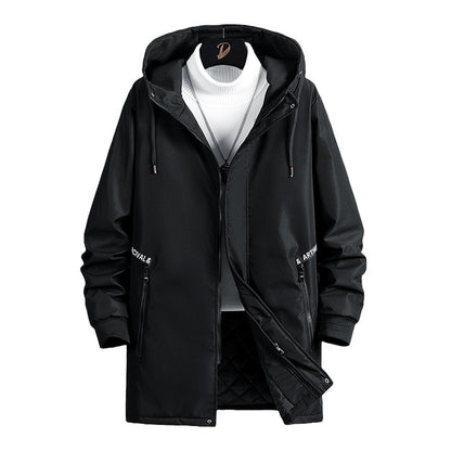 Spring And Autumn Trendy Men's Clothing All-matching Hooded Trench Coat