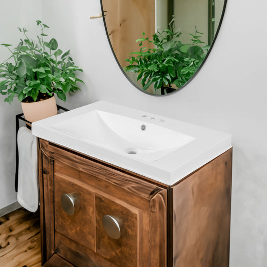 30" Single Bathroom Vanity Top with White Basin, 3-Faucet Holes, Ceramic, White