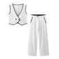 Fashionable commuting style black border color blocked vest vest vest vest, vest, wide leg pants set