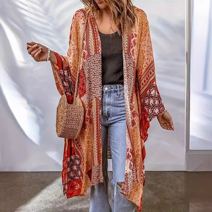 European and American Bohemian Cardigan Aztec Print Bat Cape