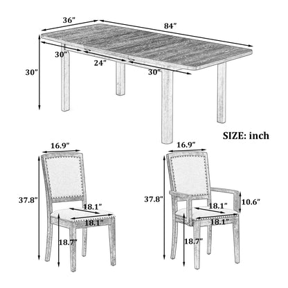 TOPMAX expandable 84 inch dining table set with 24 inch detachable leaves, 6 armless chairs and 2 armchairs  9 pieces natural