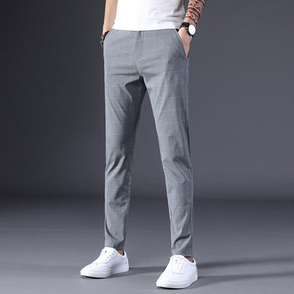 Summer Thin Plaid Stretch Straight-leg Youth Casual Trousers