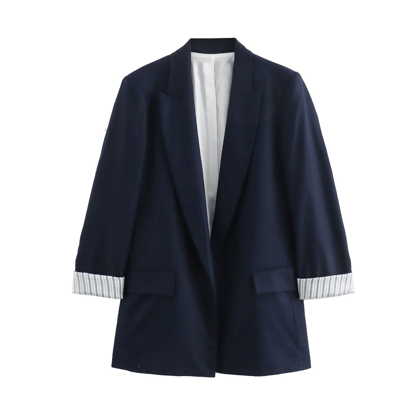 Fashionable and minimalist linen blended rolled sleeve suit jacket