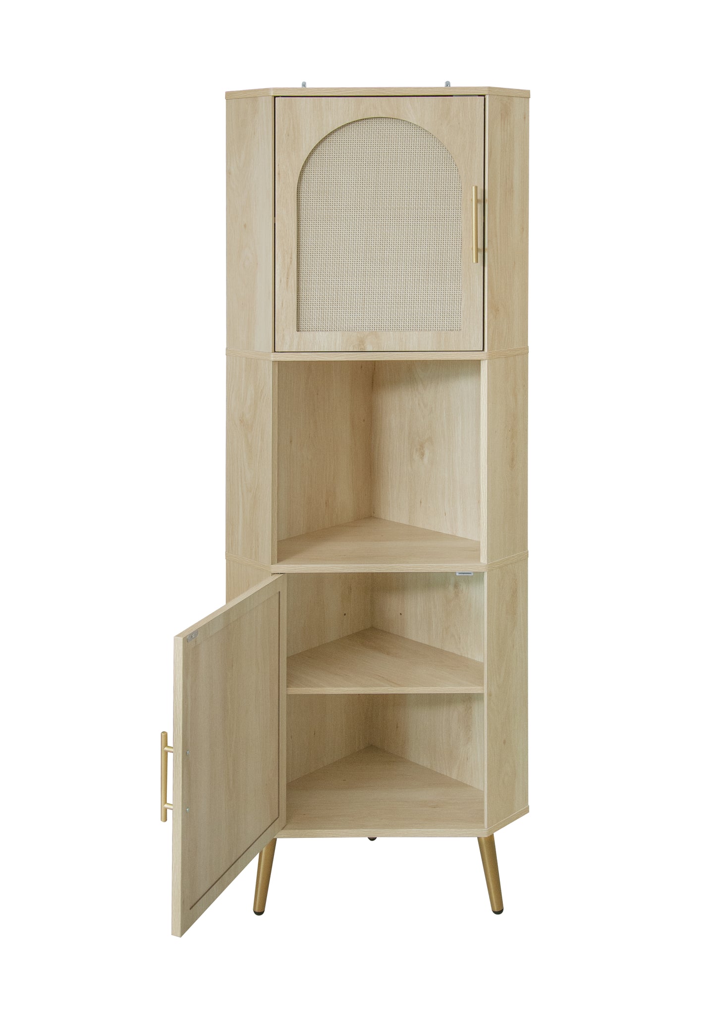 Corner cabinet ,Rattan door,Freestanding Corner Tables For Small Spaces, Corner Shelf Stand For Living Room, Kitchen, Bathroom