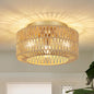 Boho Light Fixtures Ceiling Mount 3-Light Farmhouse Rattan Ceiling Light Fixture Flush Mount Ceiling Light with Hand-Woven Shade