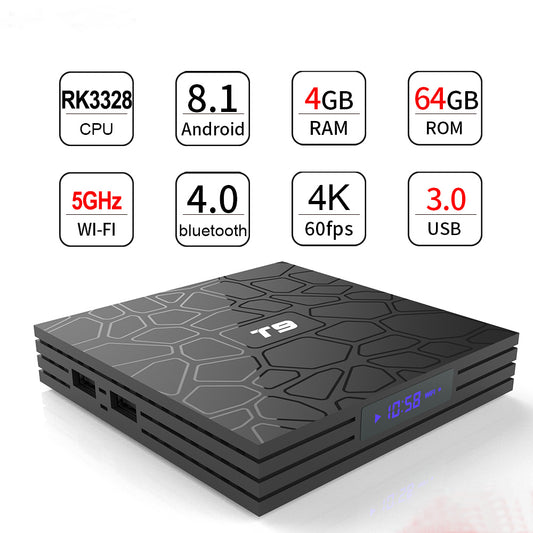 T9 4GB 64GB RK3328 Quad Core Smart Android 8.1 TV BOX Bluetooth4.0 H2.65 4K 2.4GHz/5GHz WIFI Set-top box Media Player