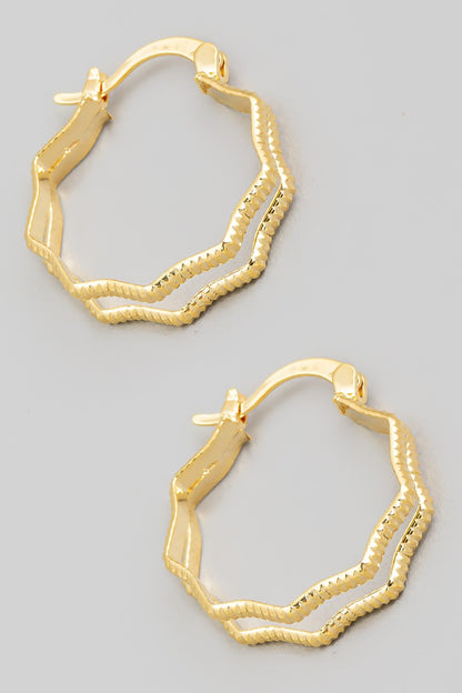 Fame Double Wavy Pincatch Hoop Earrings