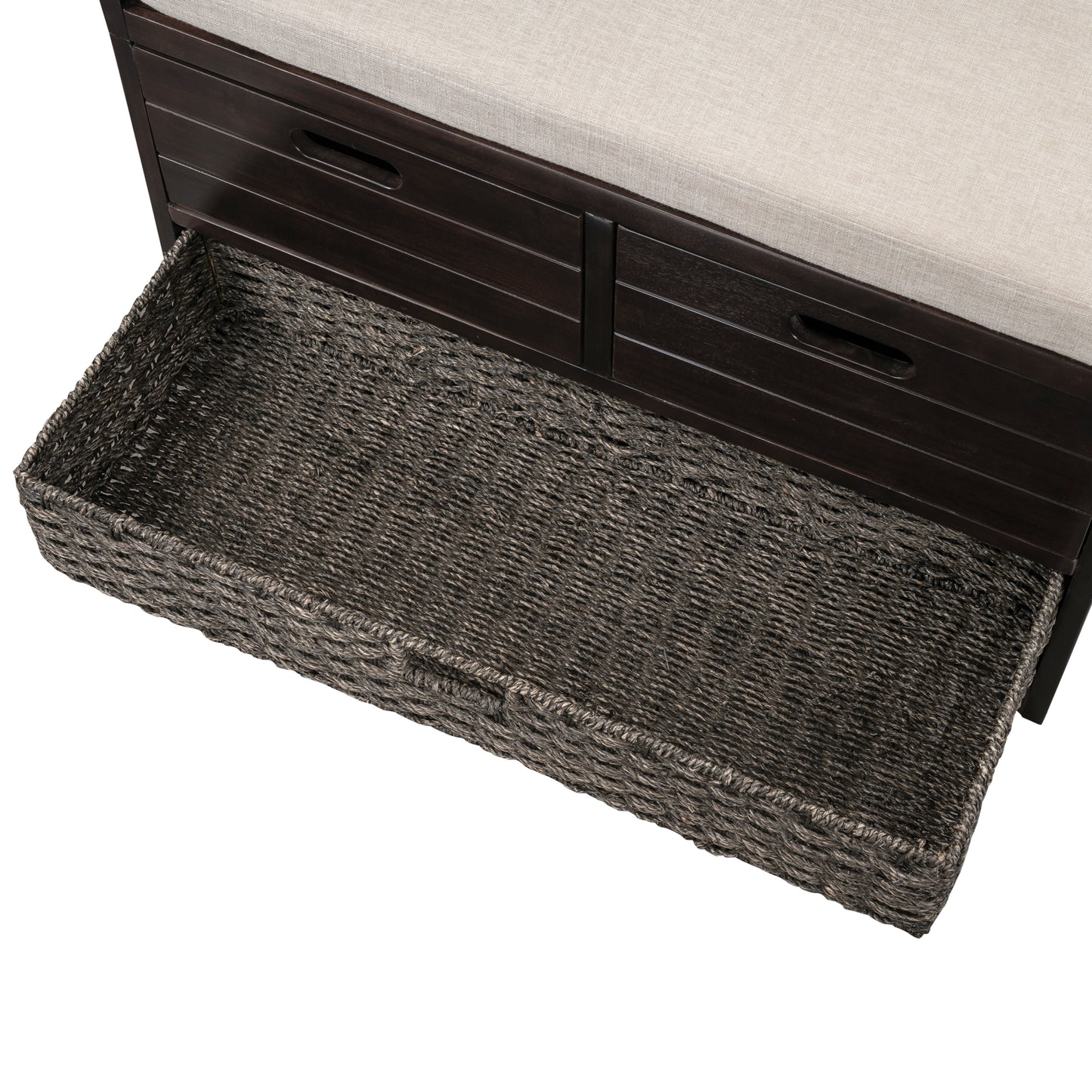 TREXM Storage Bench with Removable Basket and 2 Drawers, Fully Assembled Shoe Bench with Removable Cushion (Espresso)