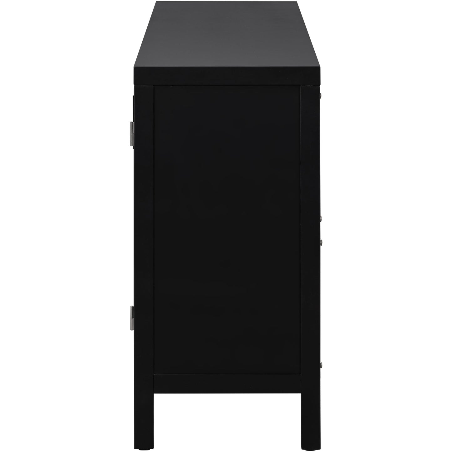 TREXM Large Storage Space Sideboard with Artificial Rattan Door and Metal Handles for Living Room and Entryway (Black)