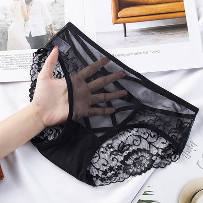 Sexy Lace Underwear Women's Hollow out Breathable Bowknot Mesh Attractive Low Rise Underpants