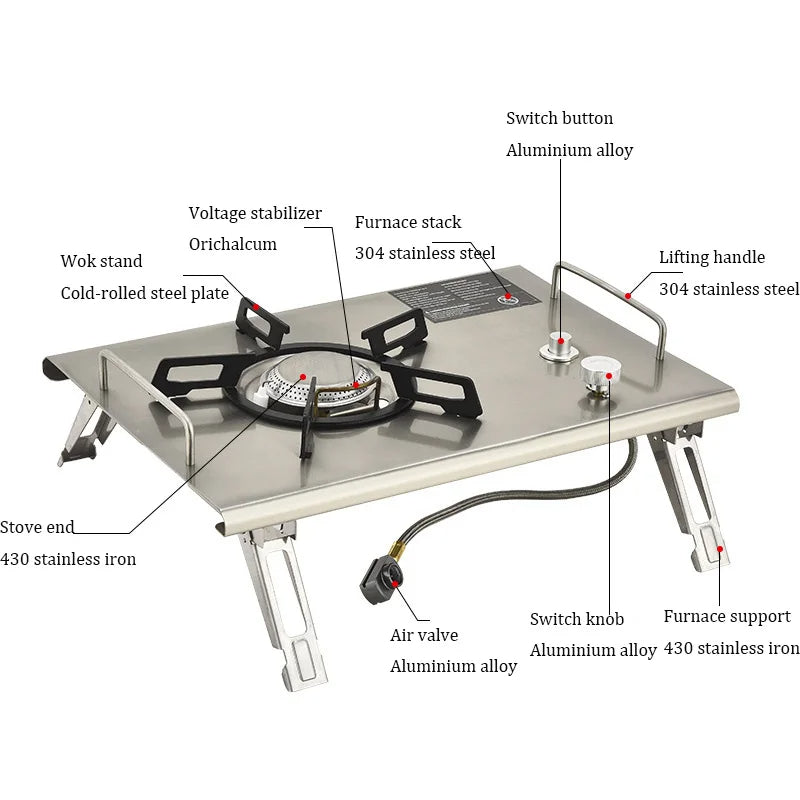 Camping Gas Stove Foldable IGT Gas Stove 4000W Stainless Steel Camping Table Stove Portable Outdoor Picnic Desktop Furnace