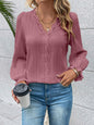 V-Neck Lace Detail Flounce Sleeve Blouse