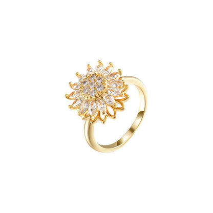 Rotating Sunflower Set Zirconia Ring for Women