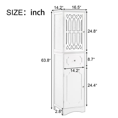 Tall Bathroom Cabinet, Freestanding Storage Cabinet with Drawer and Doors, MDF Board, Acrylic Door, Adjustable Shelf, Grey