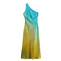 Silk textured diagonal shoulder sexy tie dye dress