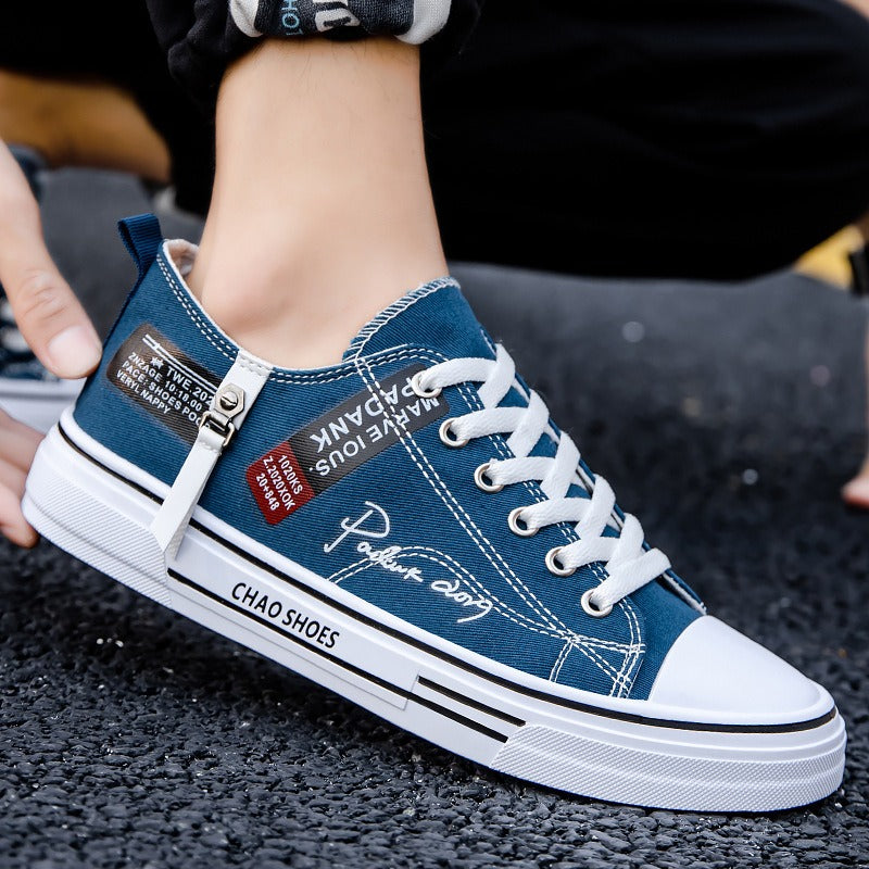 Breathable men's canvas shoes, Hong Kong style men's shoes, casual cloth shoes, trendy, lightweight, low top board shoes