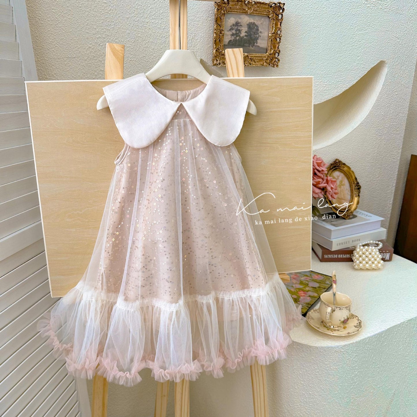 Girls Lapel Bow Dress