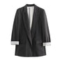 Fashionable and minimalist linen blended rolled sleeve suit jacket