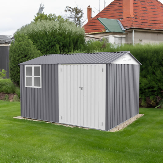 8X10FT Outdoor Storage Shed with Thickened Galvanized Steel with Sloped Roof & Double Lockable Door