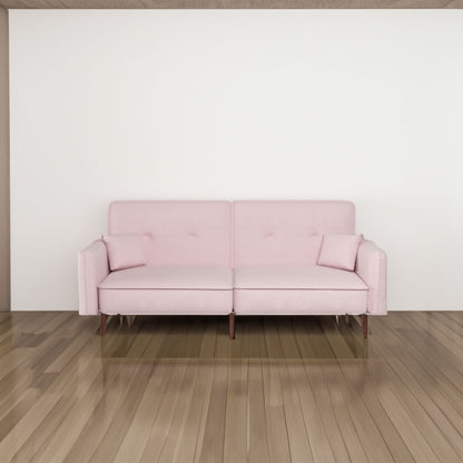 Convertible Sofa Bed with Wood Legs in Velvet(Pink)