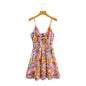 V-neck sexy camisole dress with cinched waist for slimming effect, bow printed skirt