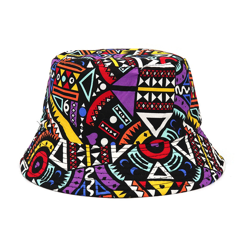 Fisherman Hat Women's Retro Ethnic Style Sun Hat Japanese Geometric Basin Hat Men's Outdoor Leisure Double-Sided Hat