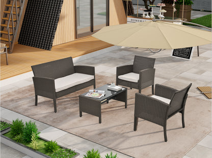 4 Pieces Outdoor Furniture Set PE Wicker Ratten Chairs Set Conversation Set Balcony Furniture