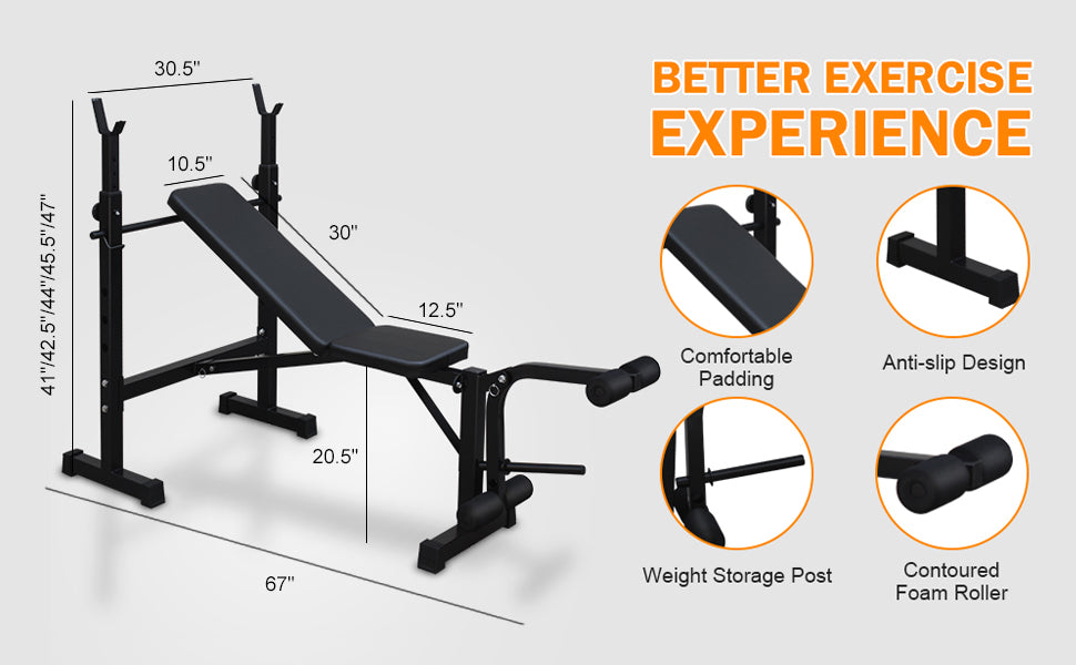 Olympic Weight Bench Bench Press Set with Squat Rack and Bench for Home Gym Full-Body Workout