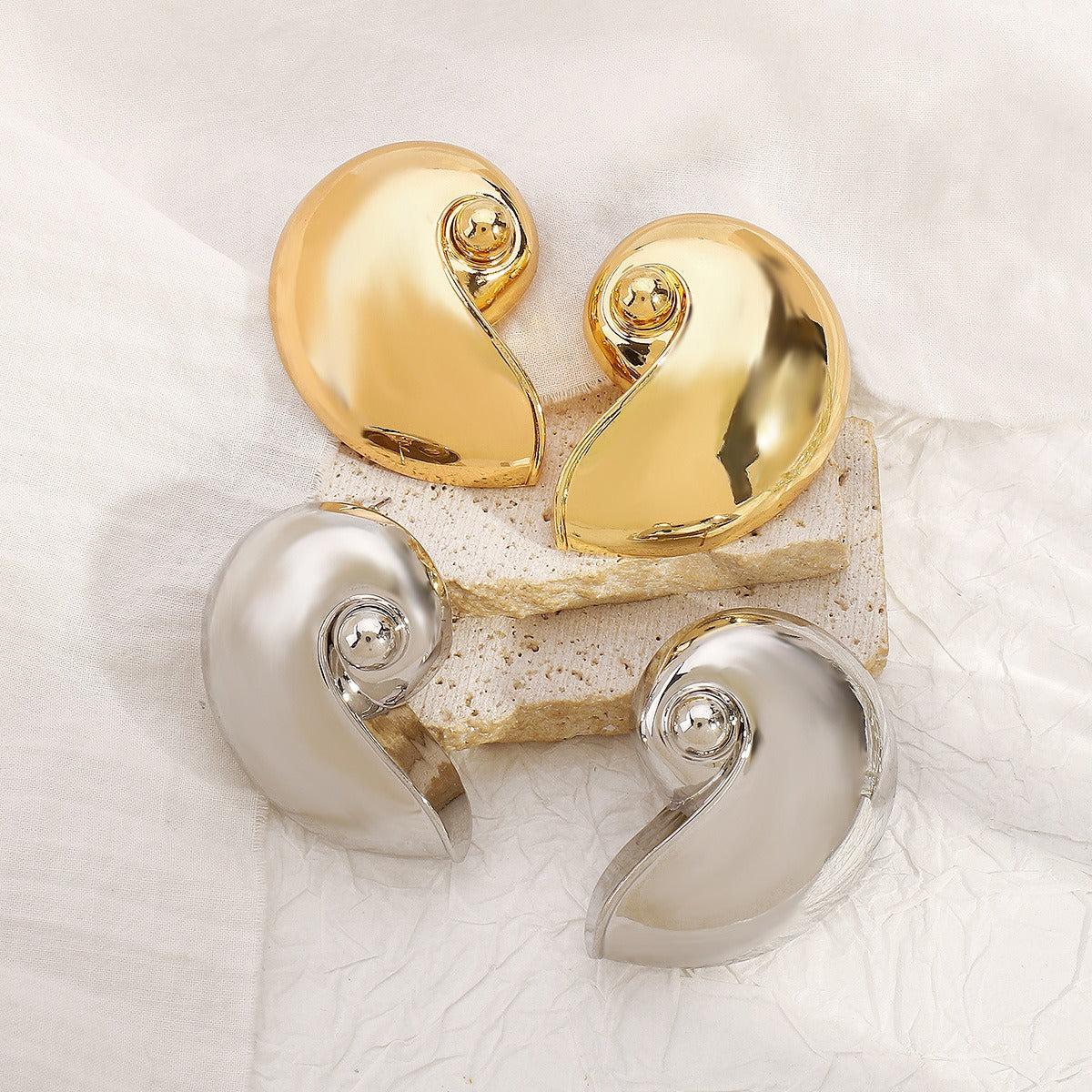 Ocean Wind Conch Alloy Earrings, Fashionable Geometric Bright Surface Metal Earrings