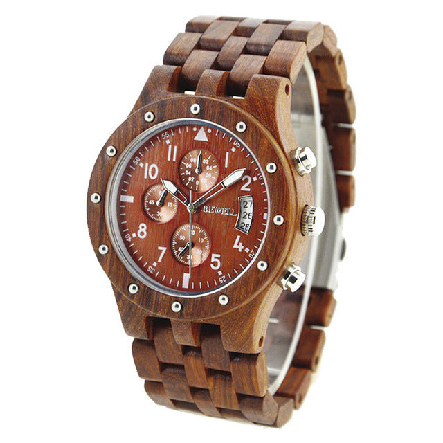 BEWELL Wooden Men's Watch Luxury Brand Quartz Wrist Moment Watches With Complete Calendar Time