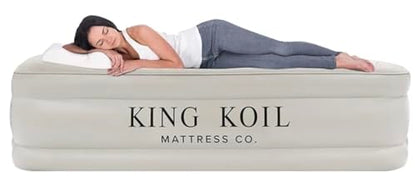 King Koil Plush Pillow Top King Air Mattress with Built-in High-Speed Pump Best for Home, Camping, Guests, 20" King Size Luxury Double Airbed Adjustable Blow Up Mattress, Waterproof, 1-Year Warranty.