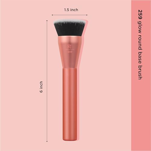 Real Techniques Glow Round Base Makeup Brush, For Liquid & Cream Makeup, Flat Top Foundation Brush For Buffing & Blending Up Coverage, Dense Synthetic Bristles, Vegan & Cruelty Free, 1 Count