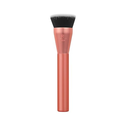 Real Techniques Glow Round Base Makeup Brush, For Liquid & Cream Makeup, Flat Top Foundation Brush For Buffing & Blending Up Coverage, Dense Synthetic Bristles, Vegan & Cruelty Free, 1 Count