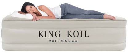 King Koil Plush Pillow Top King Air Mattress with Built-in High-Speed Pump Best for Home, Camping, Guests, 20" King Size Luxury Double Airbed Adjustable Blow Up Mattress, Waterproof, 1-Year Warranty.