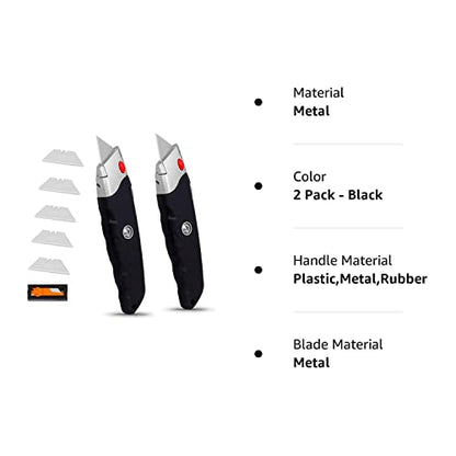 INTERNET'S BEST Premium Utility Knife Set | Retractable Box Cutter with Rubber Handle | Heavy-Duty Cutting for Cardboard, Carpet, Plastic | Retractable Blade | Includes 2 Razor Knives & Extra Blades