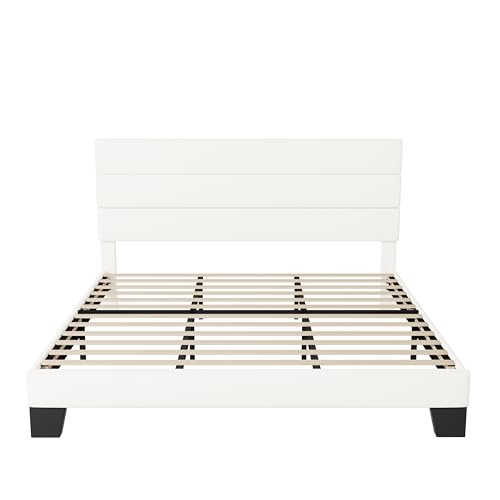 Allewie Queen Size Platform Bed Frame with Velvet Upholstered Headboard and Wooden Slats Support, Fully Upholstered Mattress Foundation/No Box Spring Needed/Easy Assembly, Black