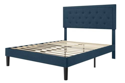 Allewie Queen Size Button Tufted Platform Bed Frame/Fabric Upholstered Bed Frame with Adjustable Headboard/Wood Slat Support/Mattress Foundation/Dark Grey (Queen)